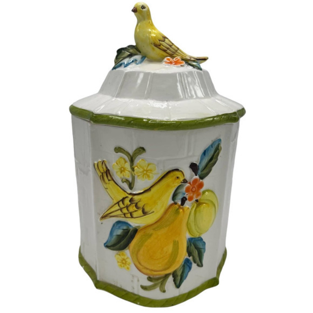 Lefton Bird Pear Jar Canister Vintage Hand Painted Japan 8”